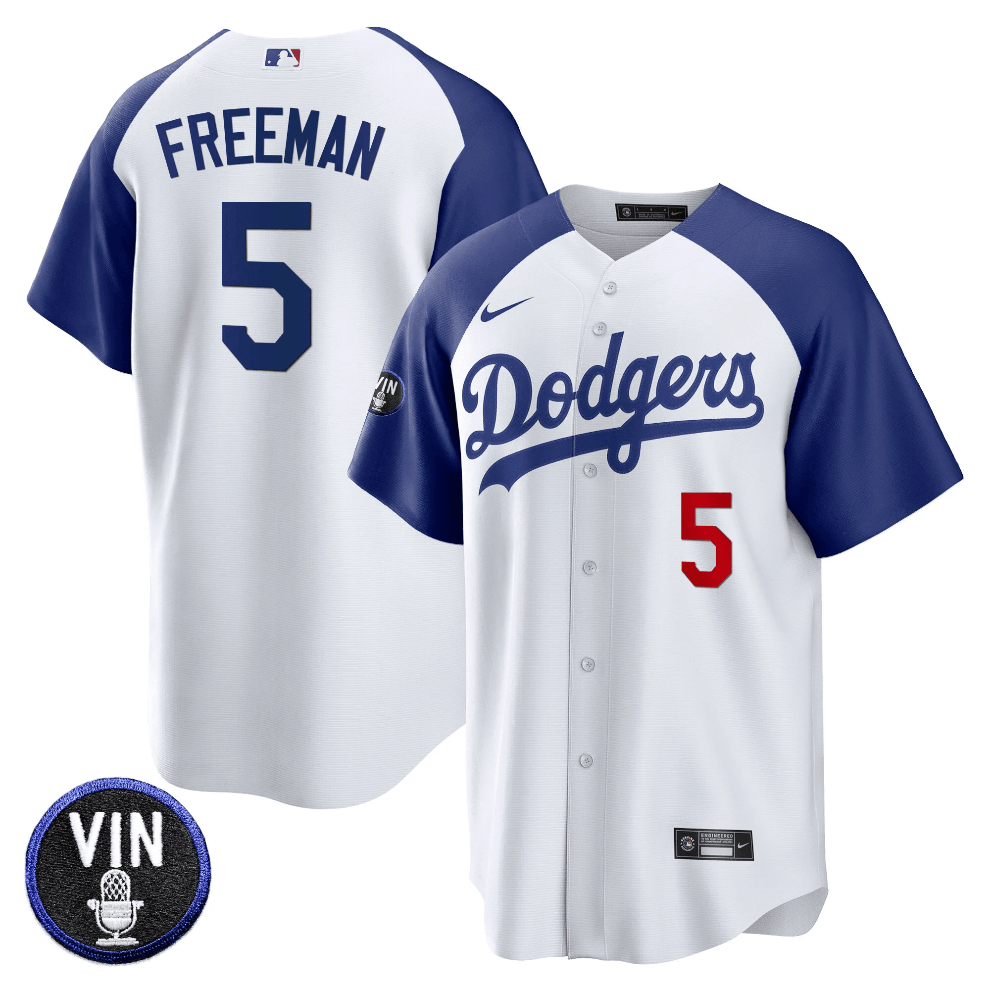 Freddie Freeman Men's Los Angeles Dodgers Vin Scully Patch Cool Base Alternate White Jersey