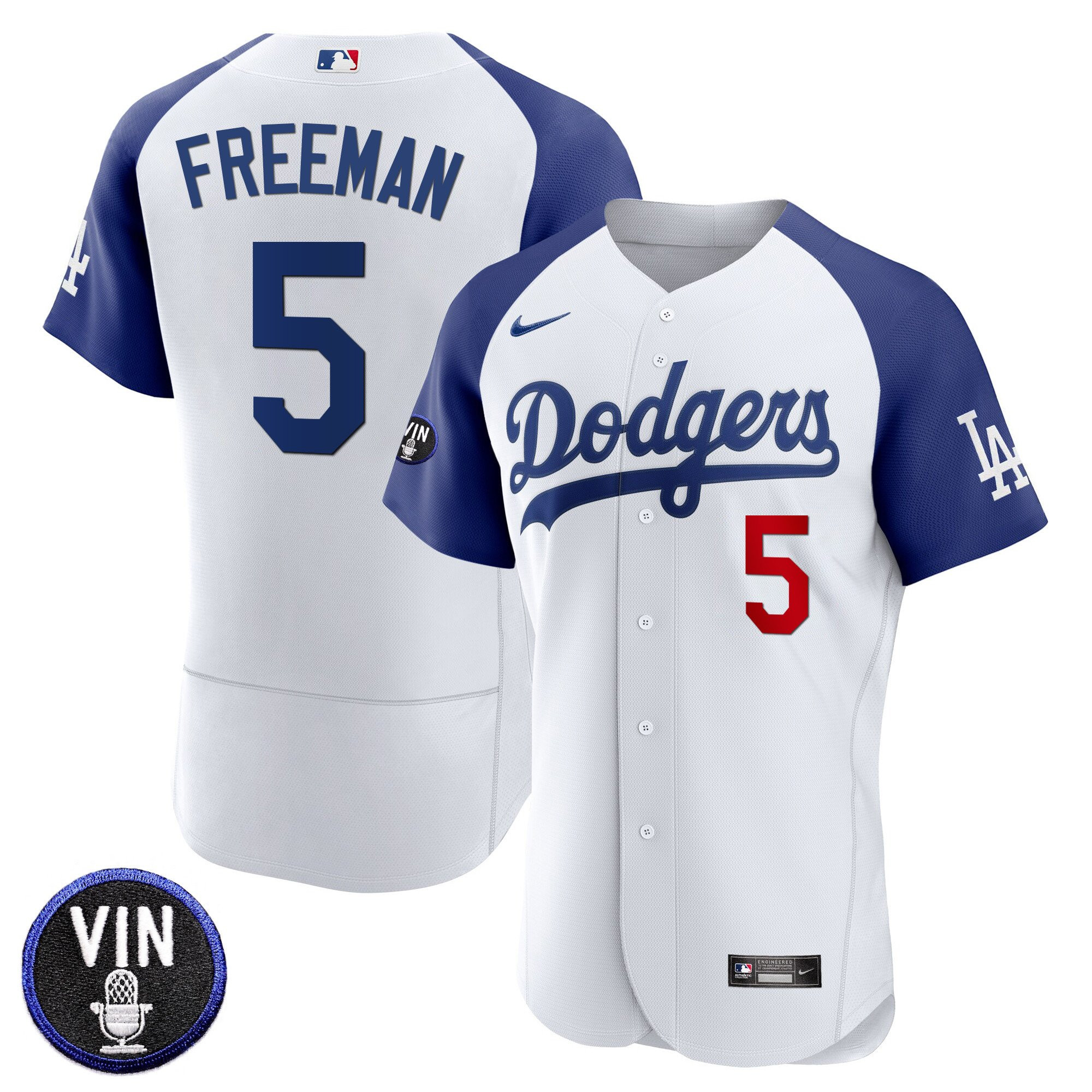 Freddie Freeman Men's Los Angeles Dodgers Vin Scully Patch Flex Base Alternate White Jersey