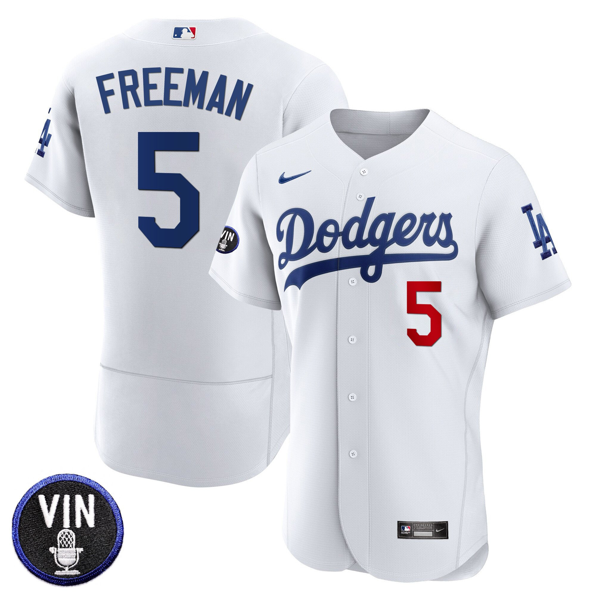 Freddie Freeman Men's Los Angeles Dodgers Vin Scully Patch Flex Base White Jersey