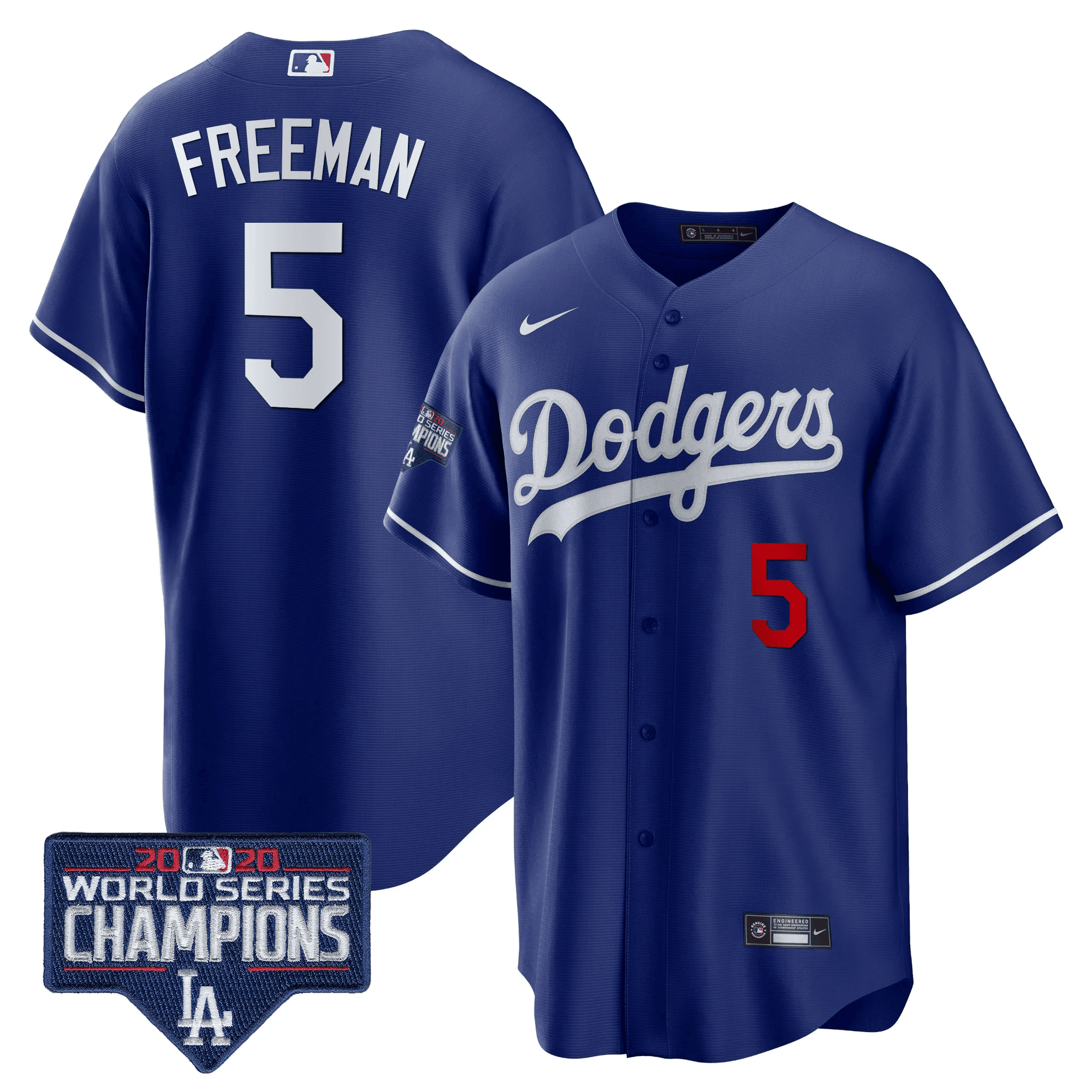 Freddie Freeman Men's Los Angeles Dodgers World Series Champions Patch Cool Base Royal Jersey