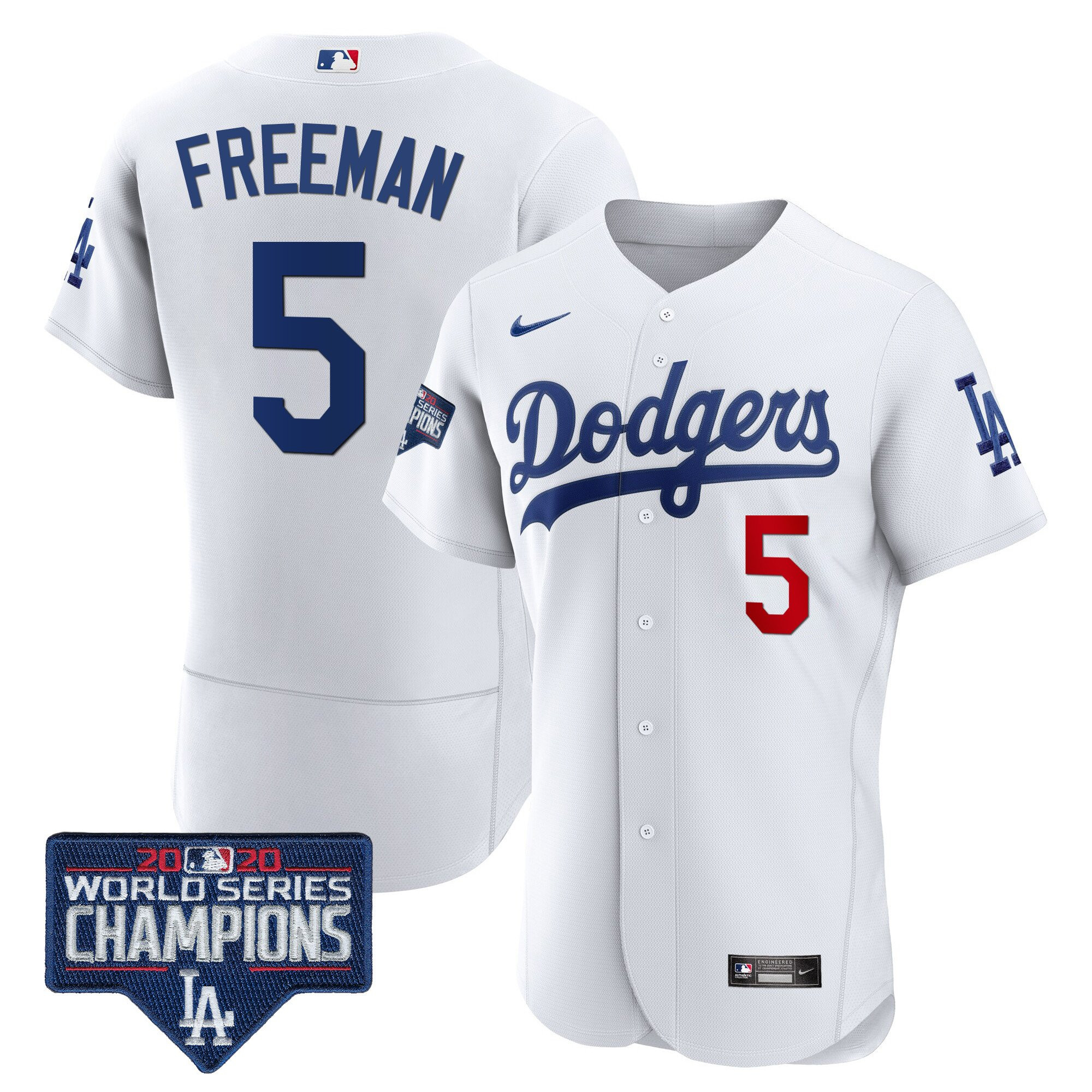 Freddie Freeman Men's Los Angeles Dodgers World Series Champions Patch Flex Base White Jersey