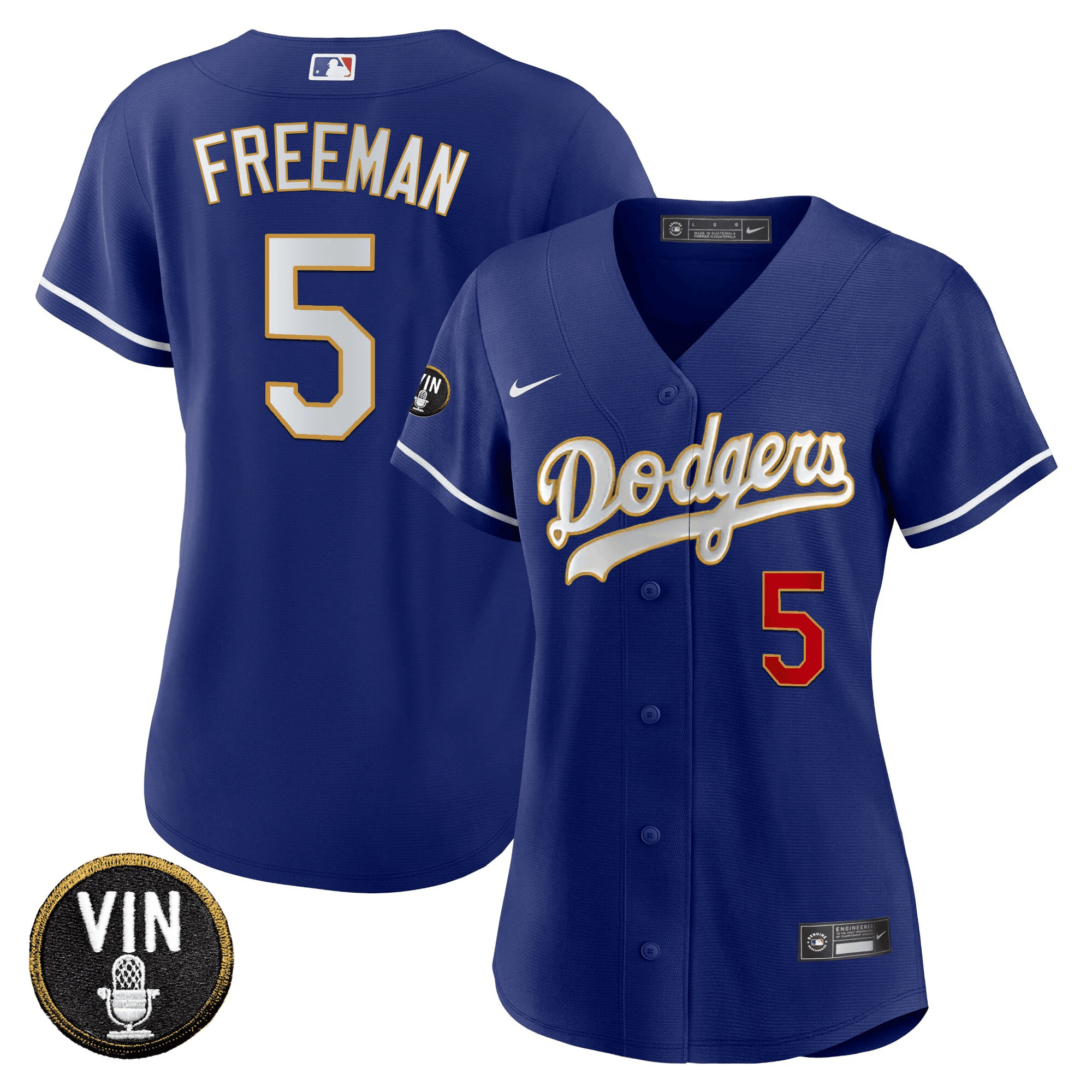 Freddie Freeman Women's Los Angeles Dodgers Vin Scully Patch Gold Trim Royal Jersey