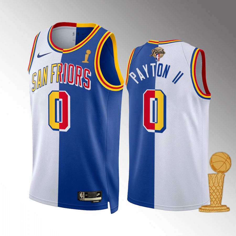 Gary Payton II Champions Golden State Warriors White Royal #0 Jersey Classic Split