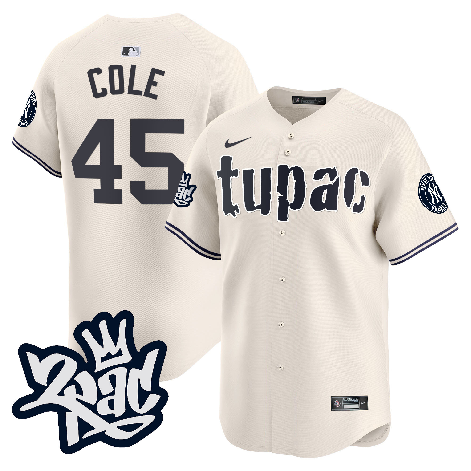 Gerrit Cole Men's New York Yankees Tupac Shakur Vapor Premier Limited Cream Jersey