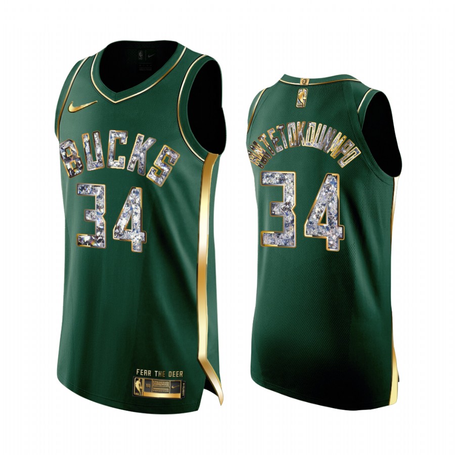 Giannis Antetokounmpo Green #34 Milwaukee Bucks Playoffs Jersey Diamond Edition