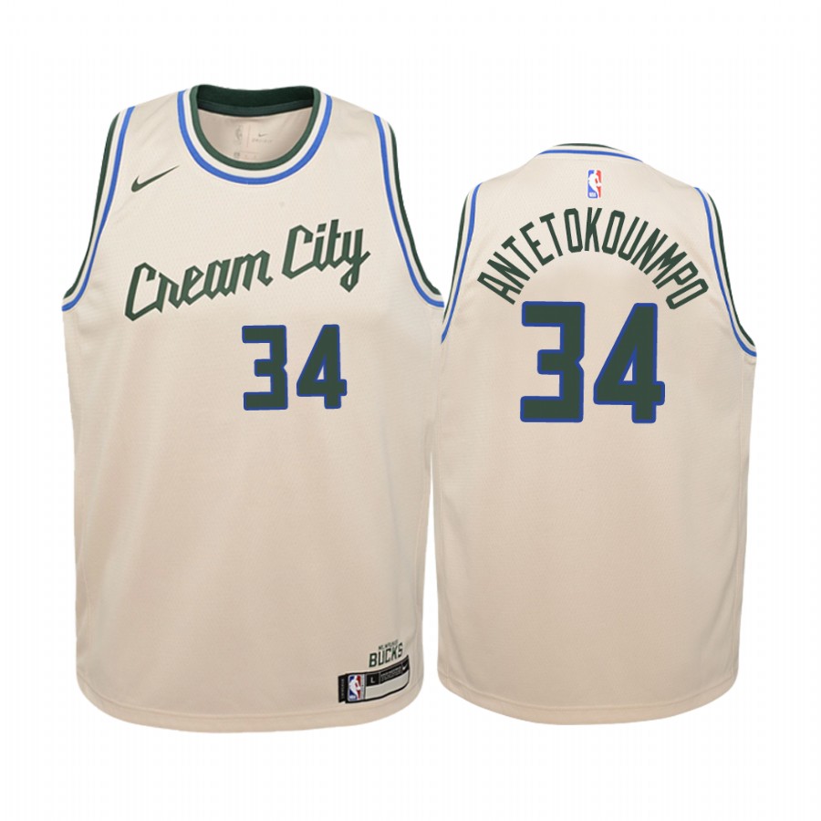 Giannis Antetokounmpo Milwaukee Bucks City Youth Jersey - Cream