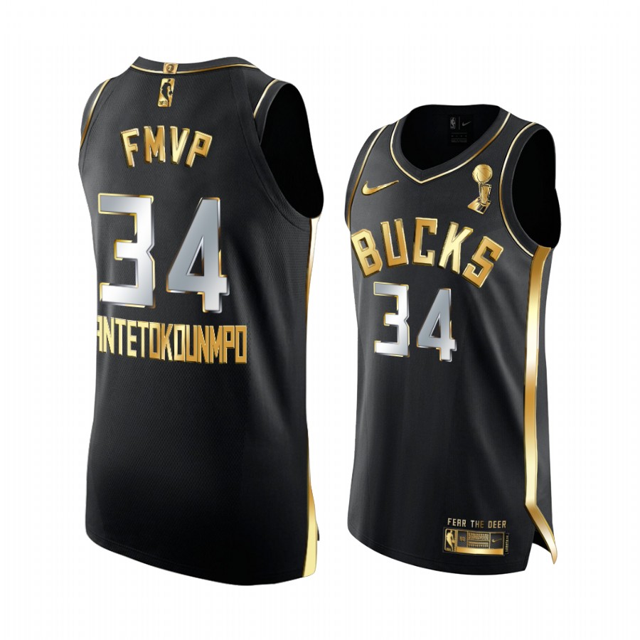 Giannis Antetokounmpo Milwaukee Bucks FMVP Black Jersey Golden Edition