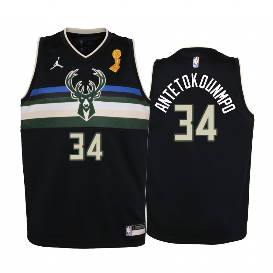 Giannis Antetokounmpo Milwaukee Bucks Black Finals Champions Youth Jersey