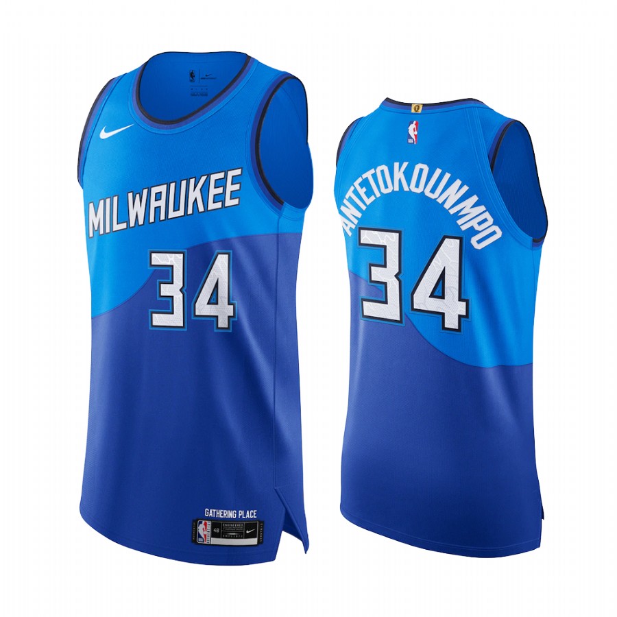 Giannis Antetokounmpo Milwaukee Bucks Blue City Edition Jersey Player