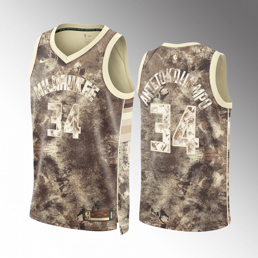 Giannis Antetokounpo MVP Select Series Milwaukee Bucks #34 Camo Jersey