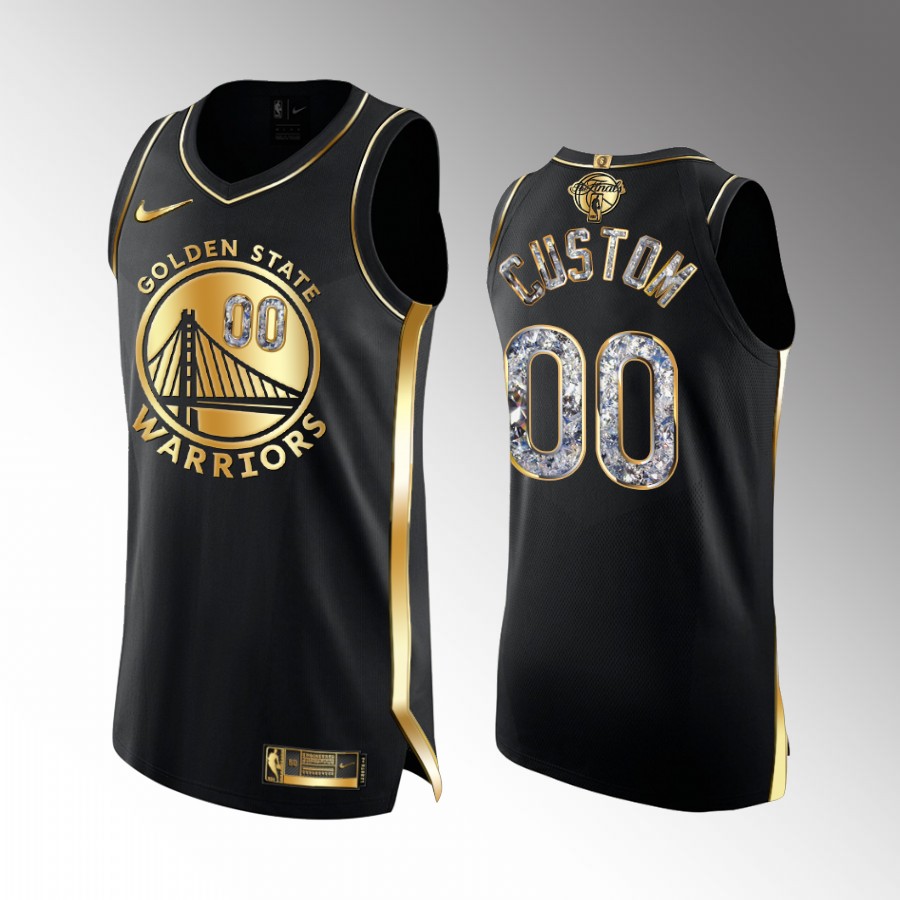 Golden State Warriors #00 Custom Western Conference Champion Black Jersey Gold Diamond