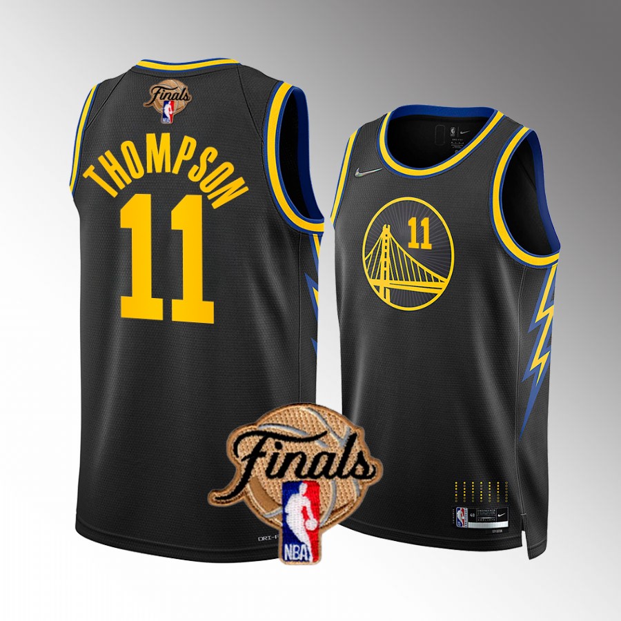 Golden State Warriors #11 Klay Thompson Finals Black Jersey Diamond Badge