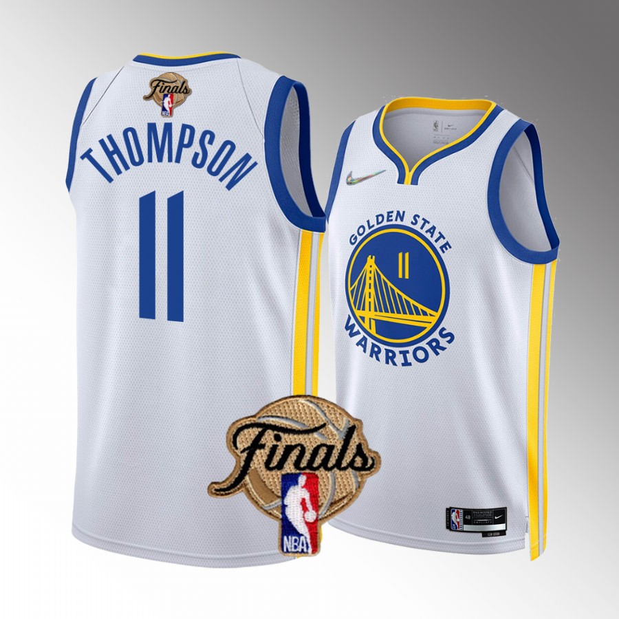 Golden State Warriors #11 Klay Thompson Finals White Jersey Diamond Badge