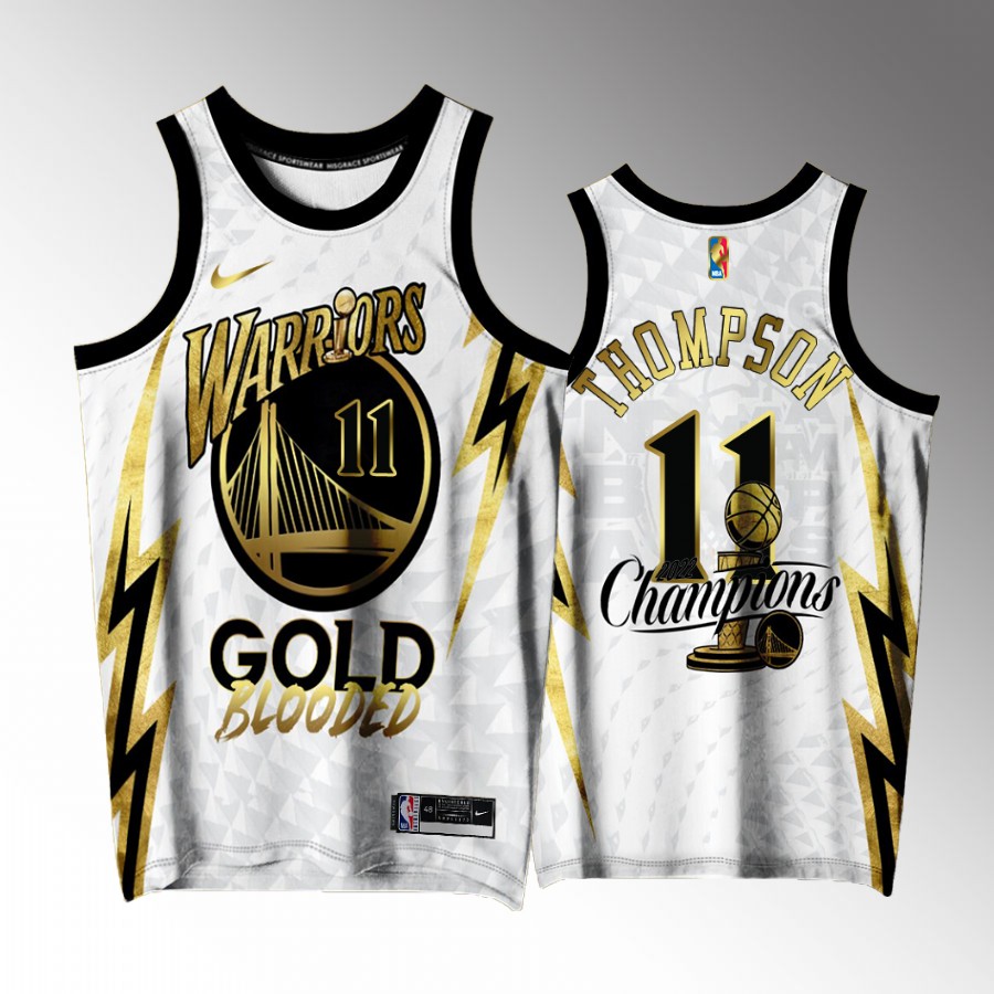 Golden State Warriors #11 Klay Thompson Gold Program Champions White Jersey Exclusive