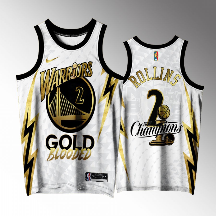 Golden State Warriors #2 Ryan Rollins Gold Program Champions White Jersey Exclusive