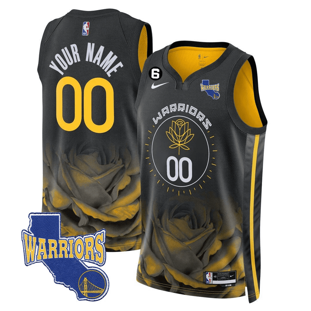 Golden State Warriors California State Patch Custom 22-23 City Black Jersey - All Stitched