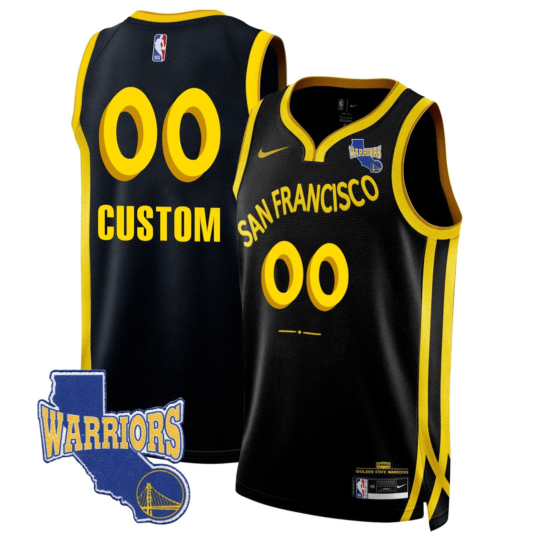 Golden State Warriors California State Patch Custom City Black Jersey - All Stitched