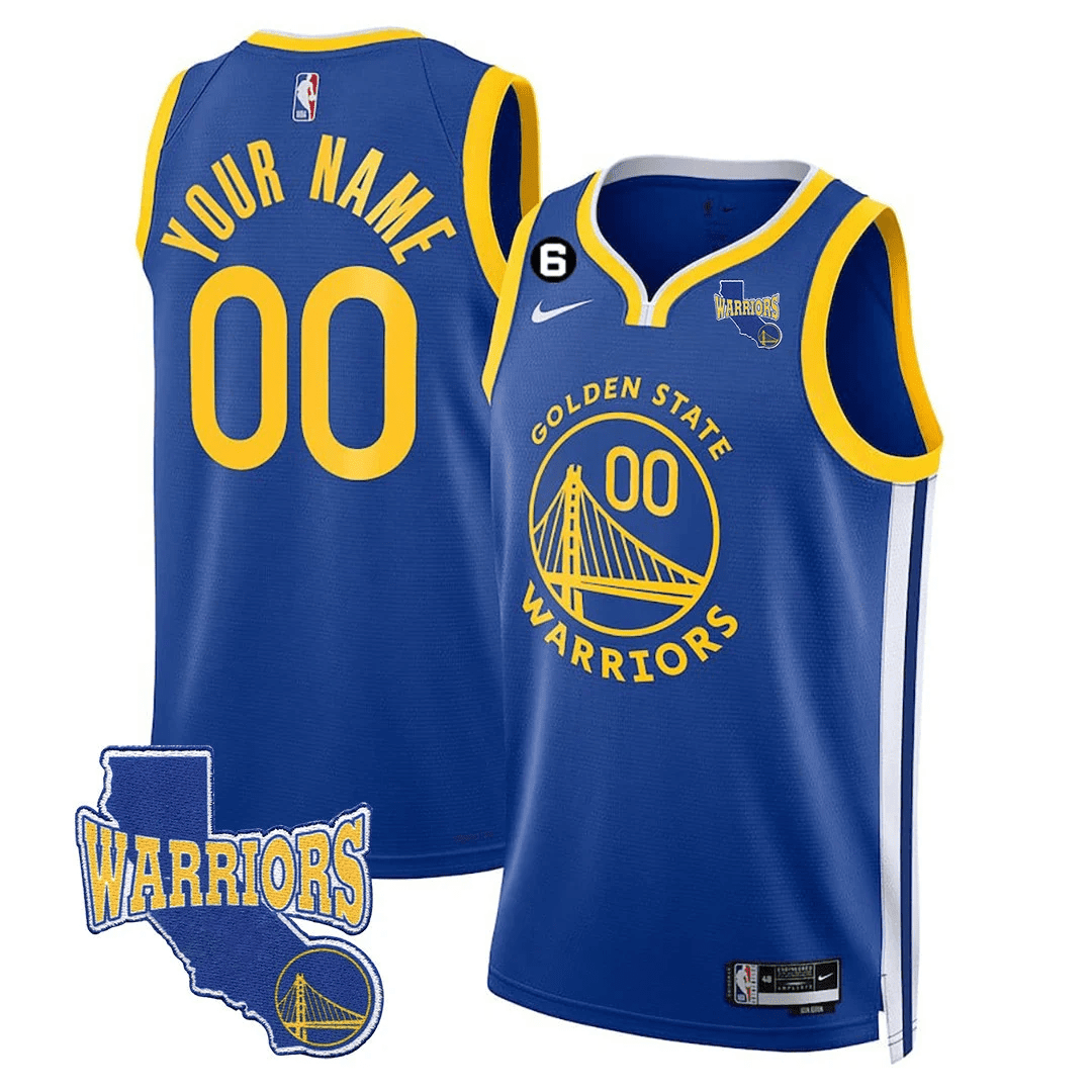 Golden State Warriors California State Patch Custom Icon Royal Jersey - All Stitched