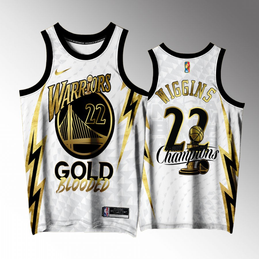 Golden State Warriors #22 Andrew Wiggins Gold Program Champions White Jersey Exclusive
