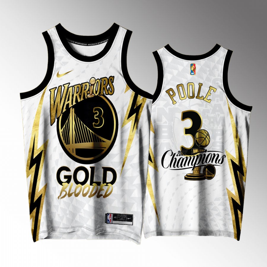 Golden State Warriors #3 Jordan Poole Gold Program Champions White Jersey Exclusive