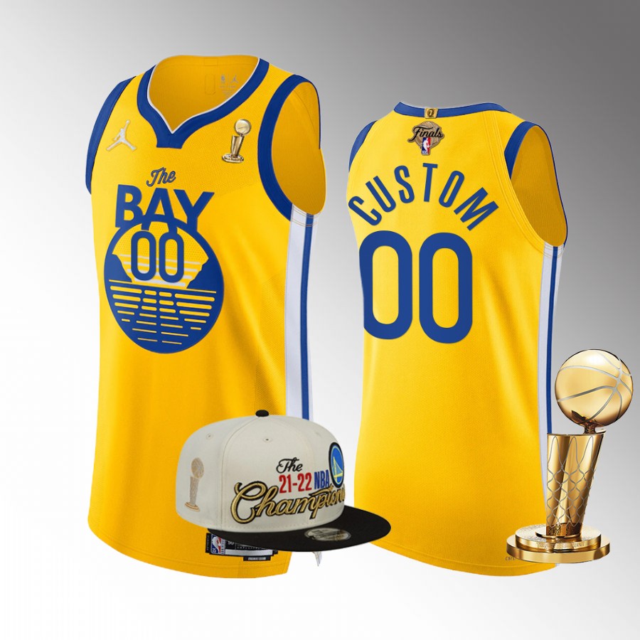 Golden State Warriors Custom 7X Finals Champs Jersey Gold #00 Set