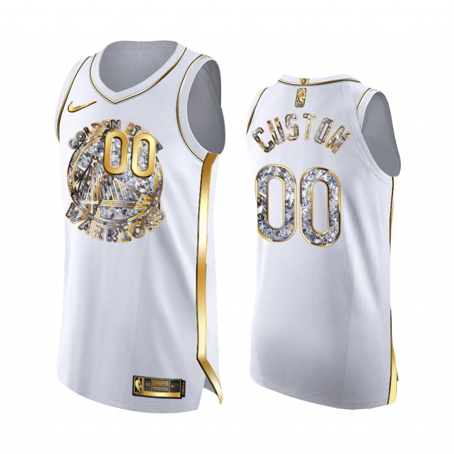 Golden State Warriors custom White Golden Diamond Edition Jersey Playoffs #00