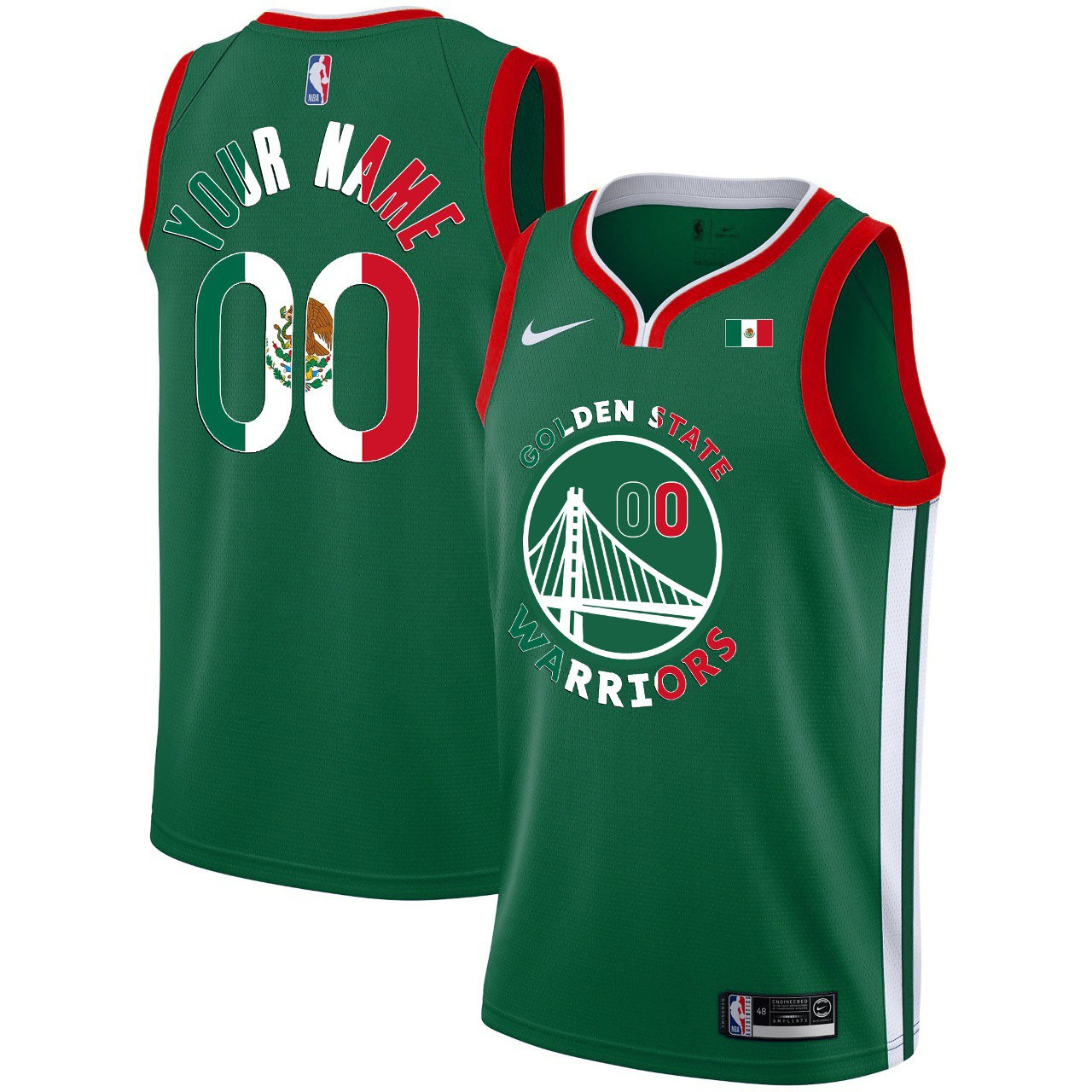 Golden State Warriors Mexico Green Custom Jersey - All Stitched
