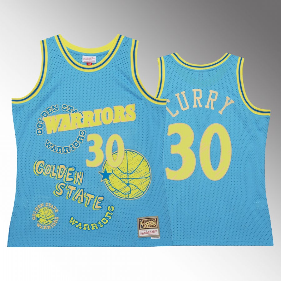 Golden State Warriors Stephen Curry Blue Sidewalk Sketch Men Jersey Hardwood Classics