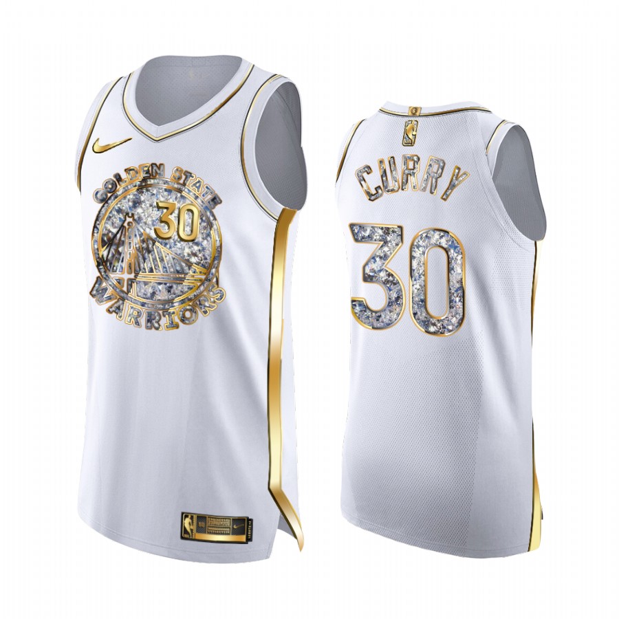 Golden State Warriors Stephen Curry White Golden Diamond Edition Jersey Playoffs #30