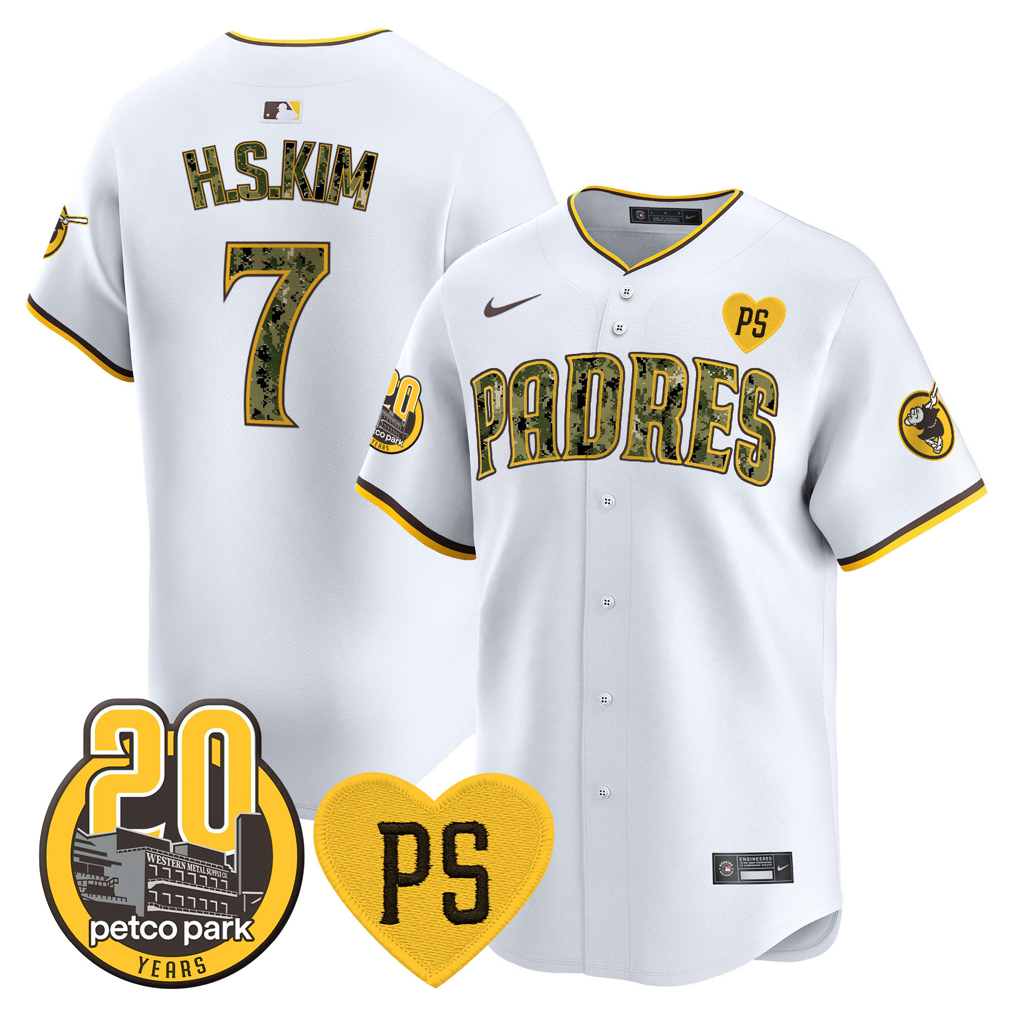 Ha-Seong Kim Men's San Diego Padres "For Peter" & Petco Park 20th Patch USMC Vapor Premier Limited V2 White Jersey