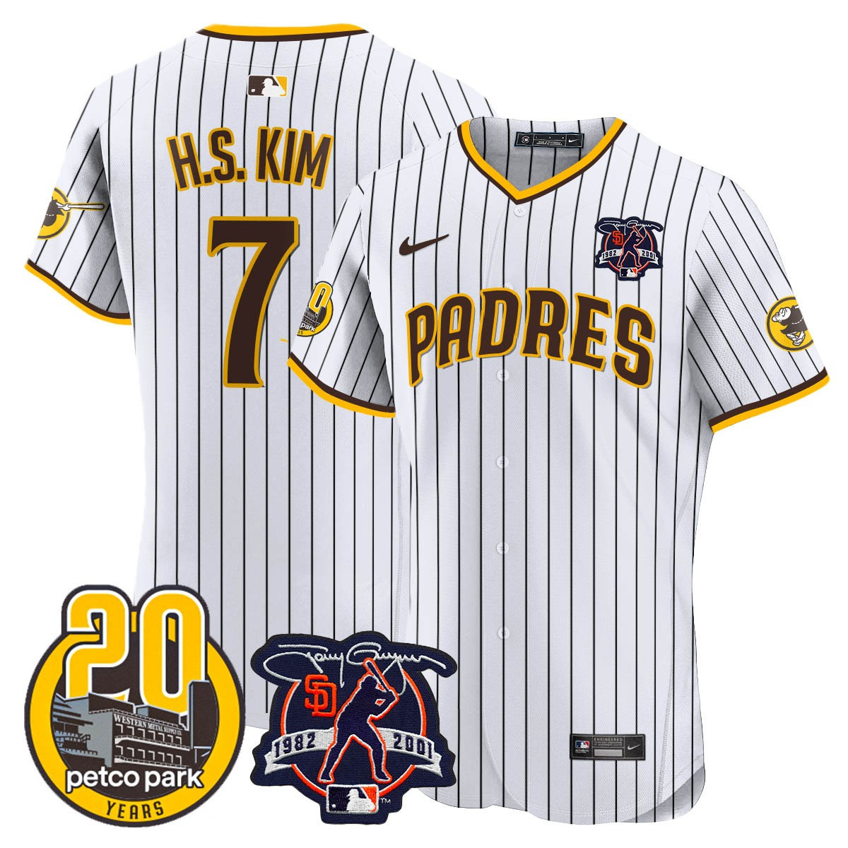 Ha-Seong Kim Men's San Diego Padres Tony Gwynn & Petco Park 20th Patch Vapor Premier Elite White Jersey