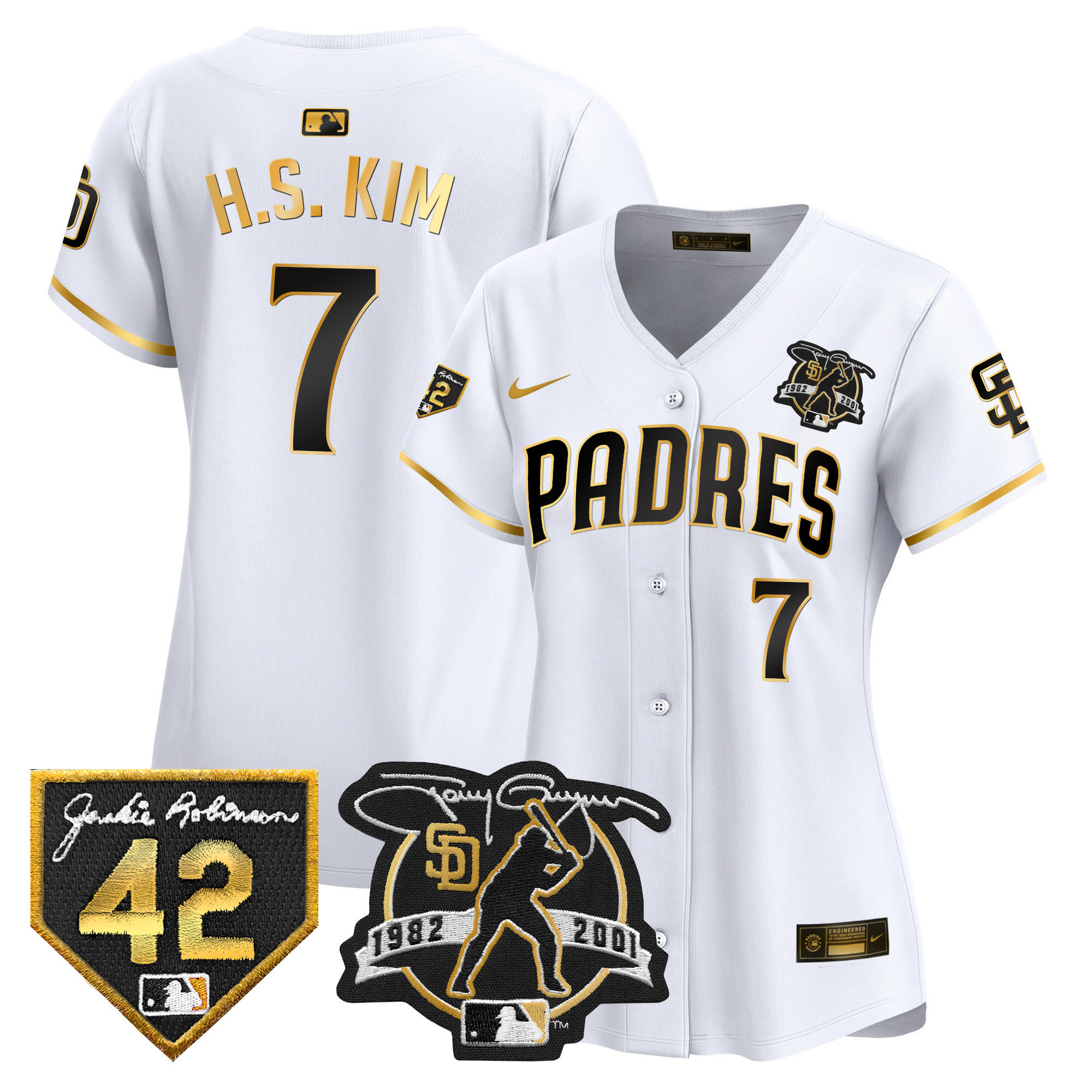 Ha-Seong Kim Women's San Diego Padres Tony Gwynn & Robinson Patch Vapor Premier Limited White Gold Jersey