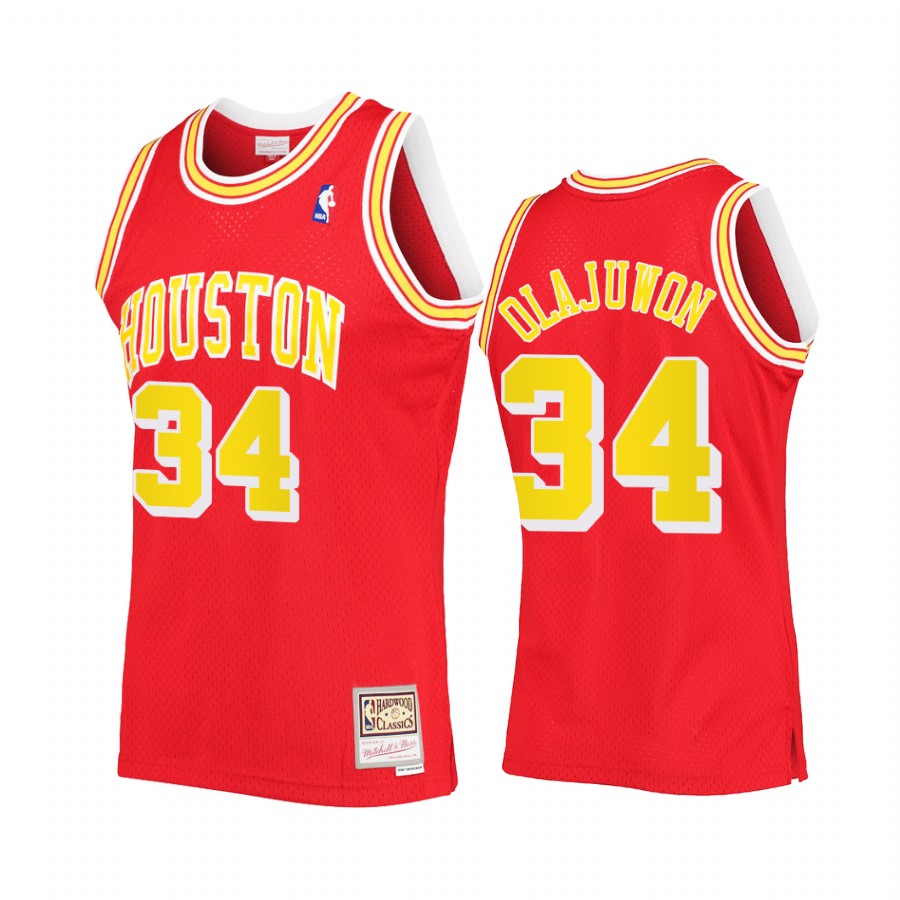 Hakeem Olajuwon #34 Houston Rockets Red Hardwood Classics Jersey