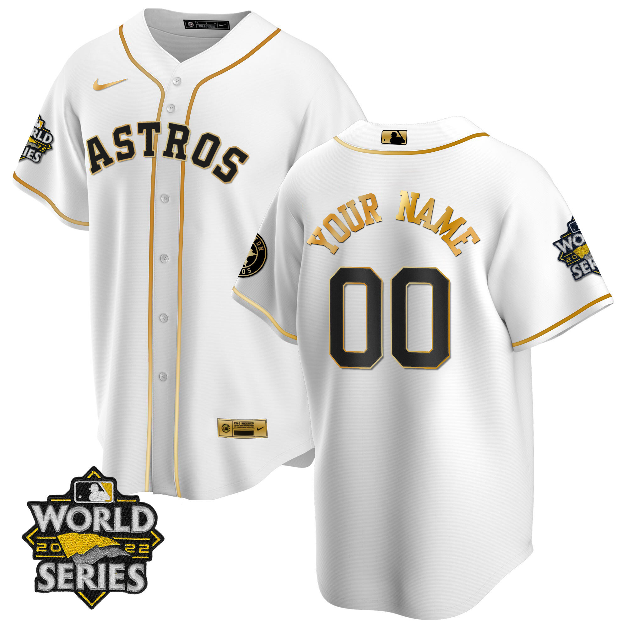 Houston Astros World Series Custom Name And Number Cool White Gold Jersey