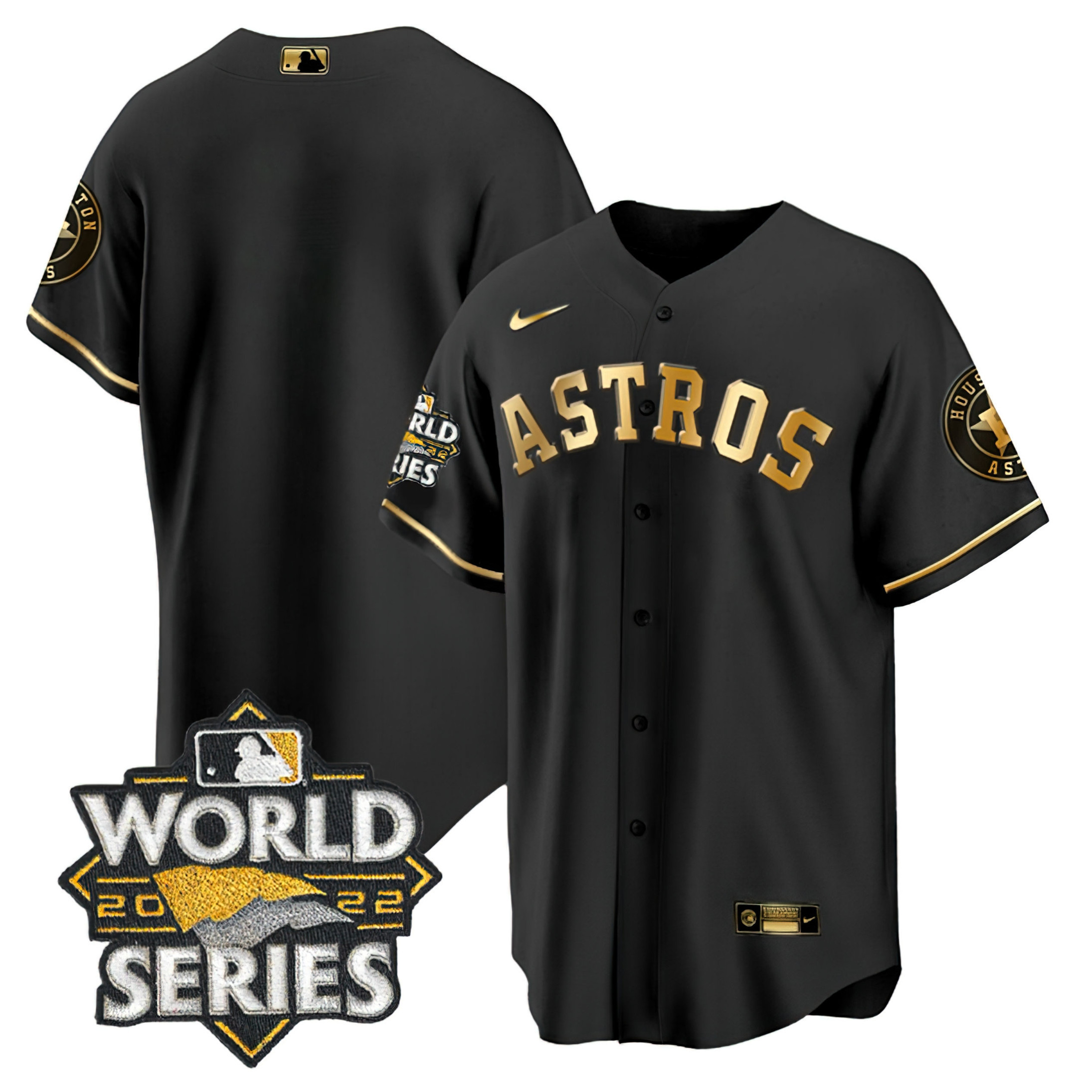 Houston Astros Black Gold & White Gold Team Cool Black Jersey