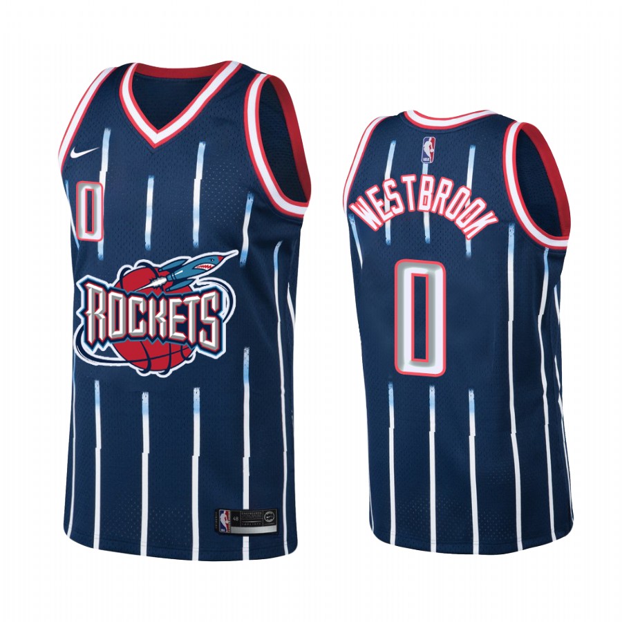 Houston Rockets #0 Russell Westbrook Navy Hardwood Classics Men's Jersey