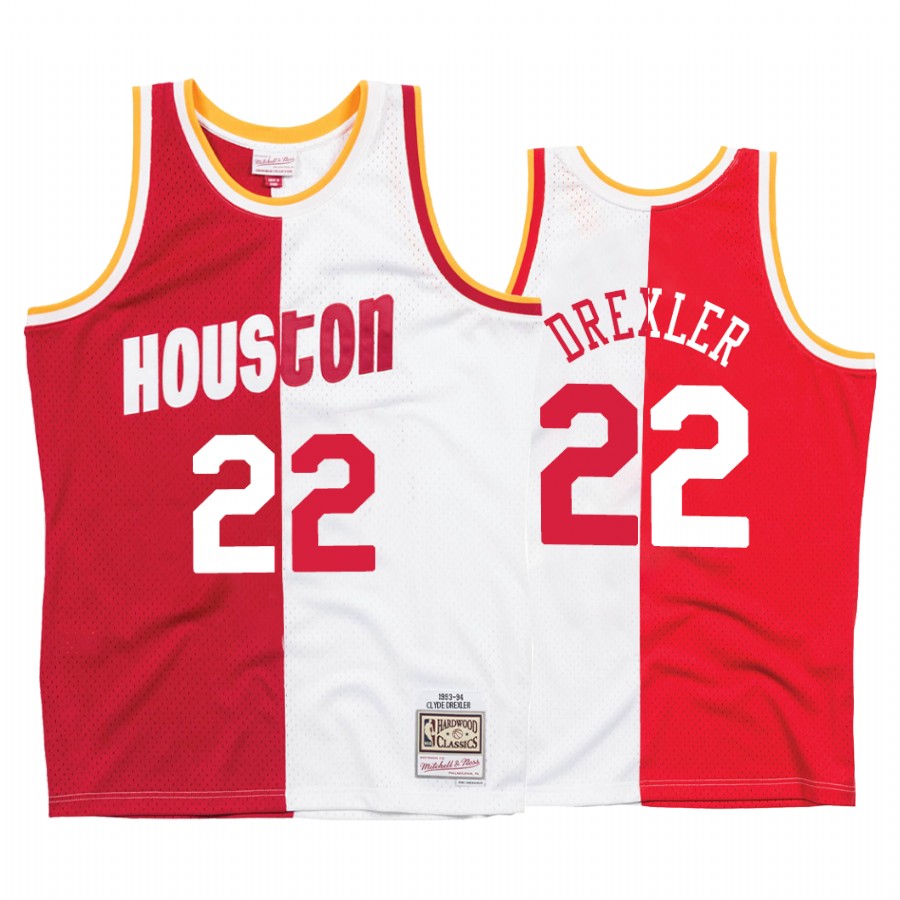 Houston Rockets Clyde Drexler #22 White Red Split Jersey