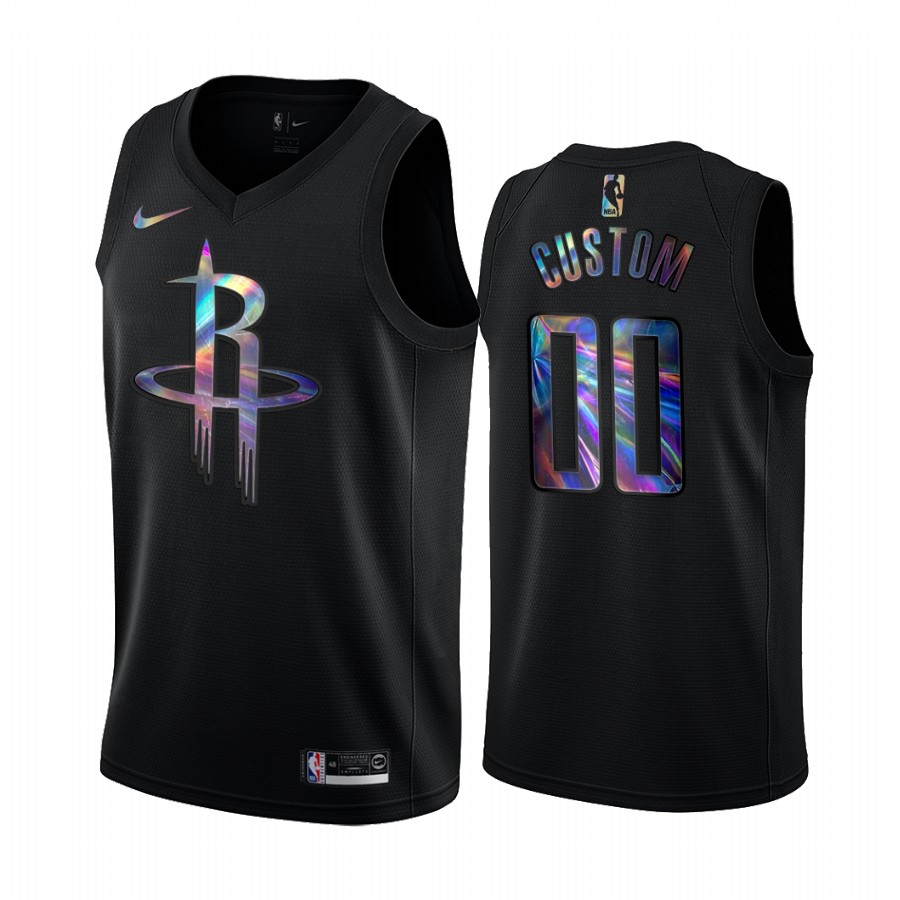 Houston Rockets Custom #00 Jersey Iridescent HWC Collection Black Limited