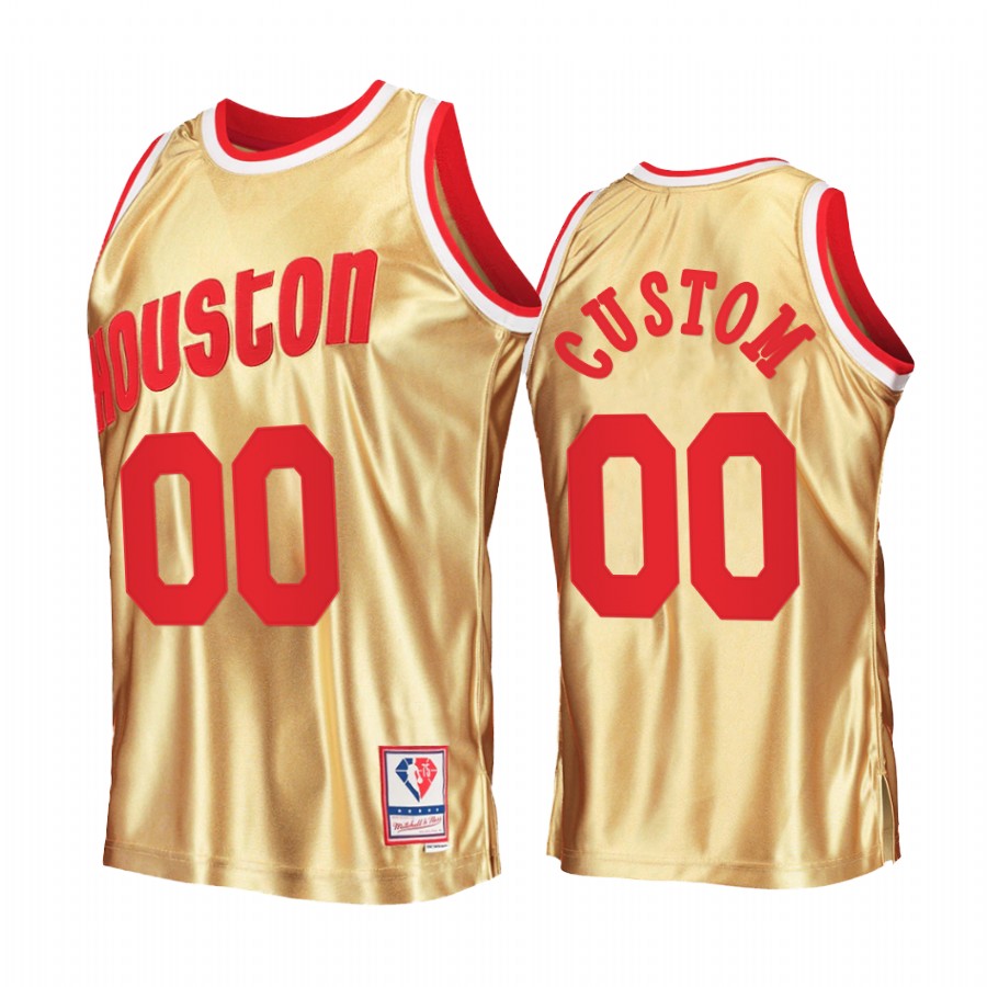 Houston Rockets Custom Gold 75th Anniversary Men Jersey Hardwood Classics