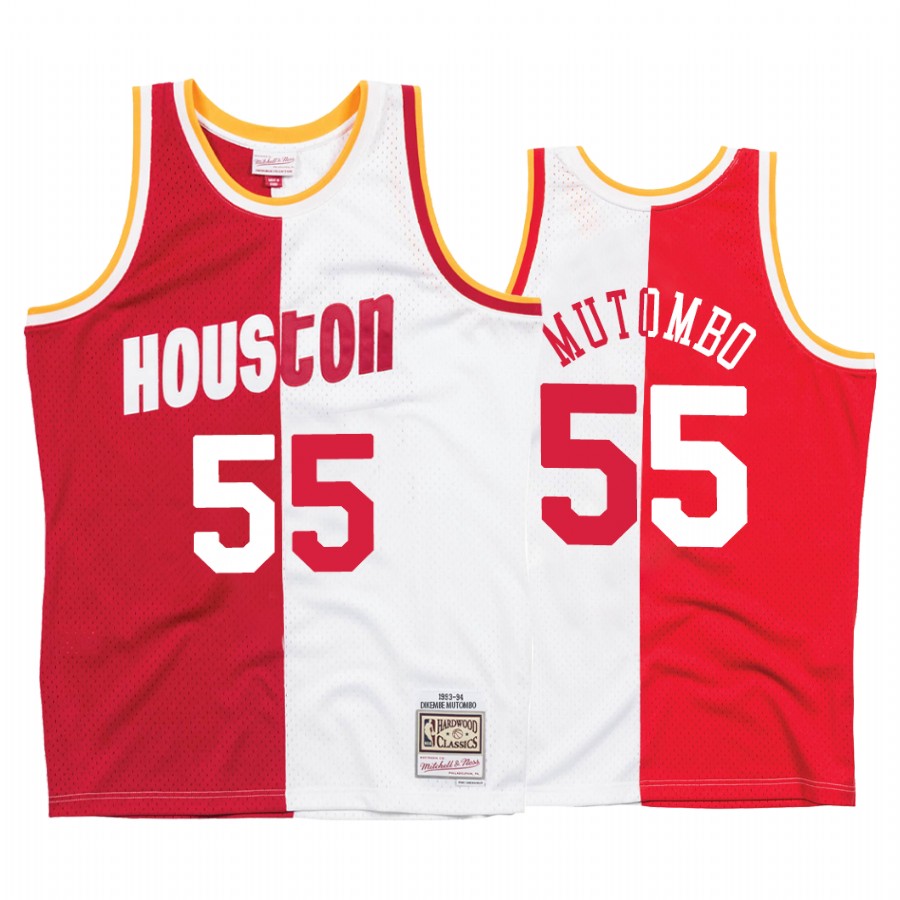 Houston Rockets Dikembe Mutombo #55 White Red Split Jersey