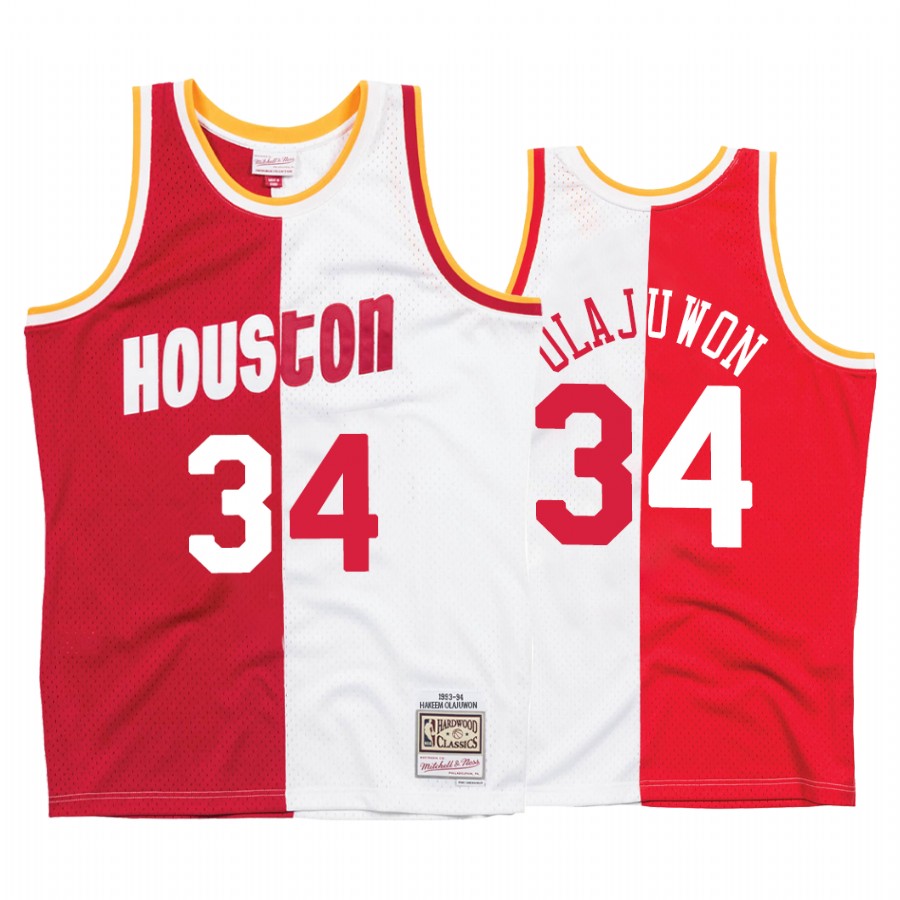 Houston Rockets Hakeem Olajuwon #34 White Red Split Jersey