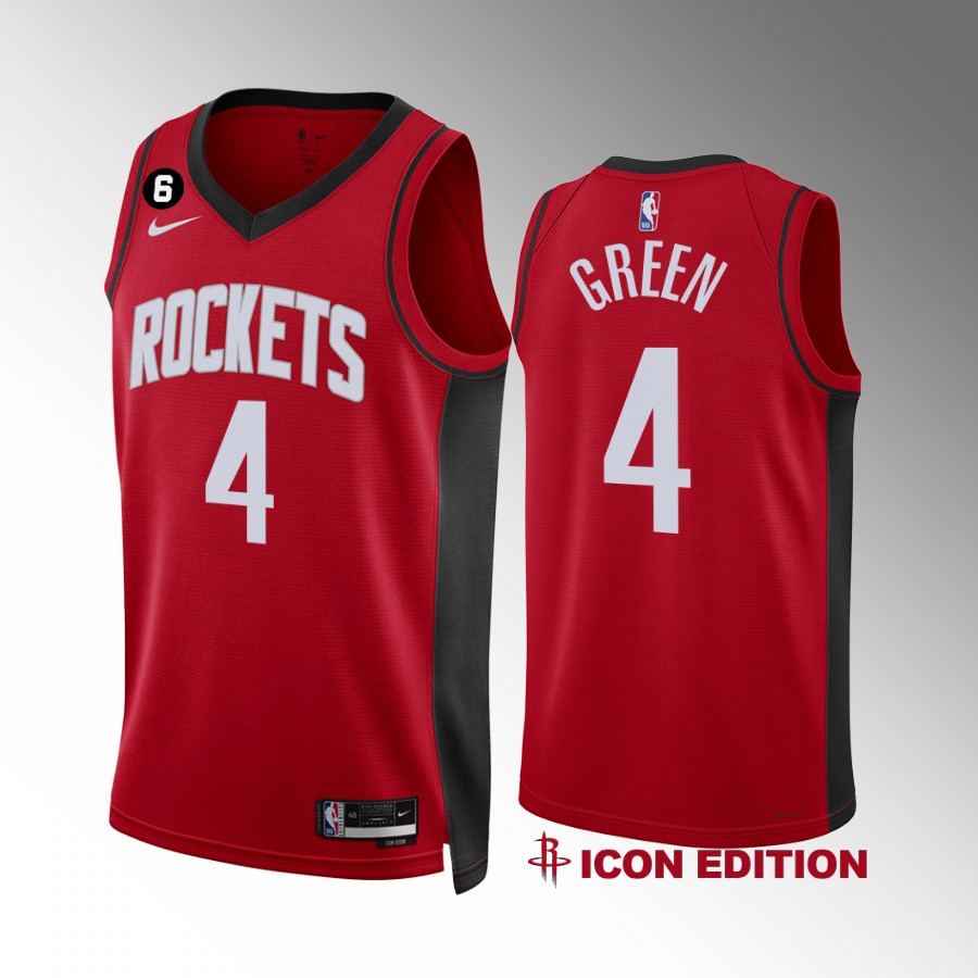 Houston Rockets Jalen Green Icon Edition Red #4 Jersey NO.6 Patch