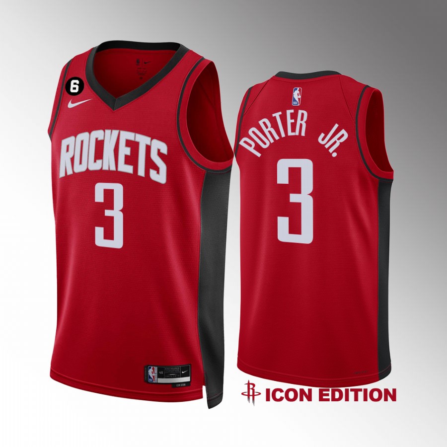Houston Rockets Kevin Porter Jr. Icon Edition Red #3 Jersey NO.6 Patch