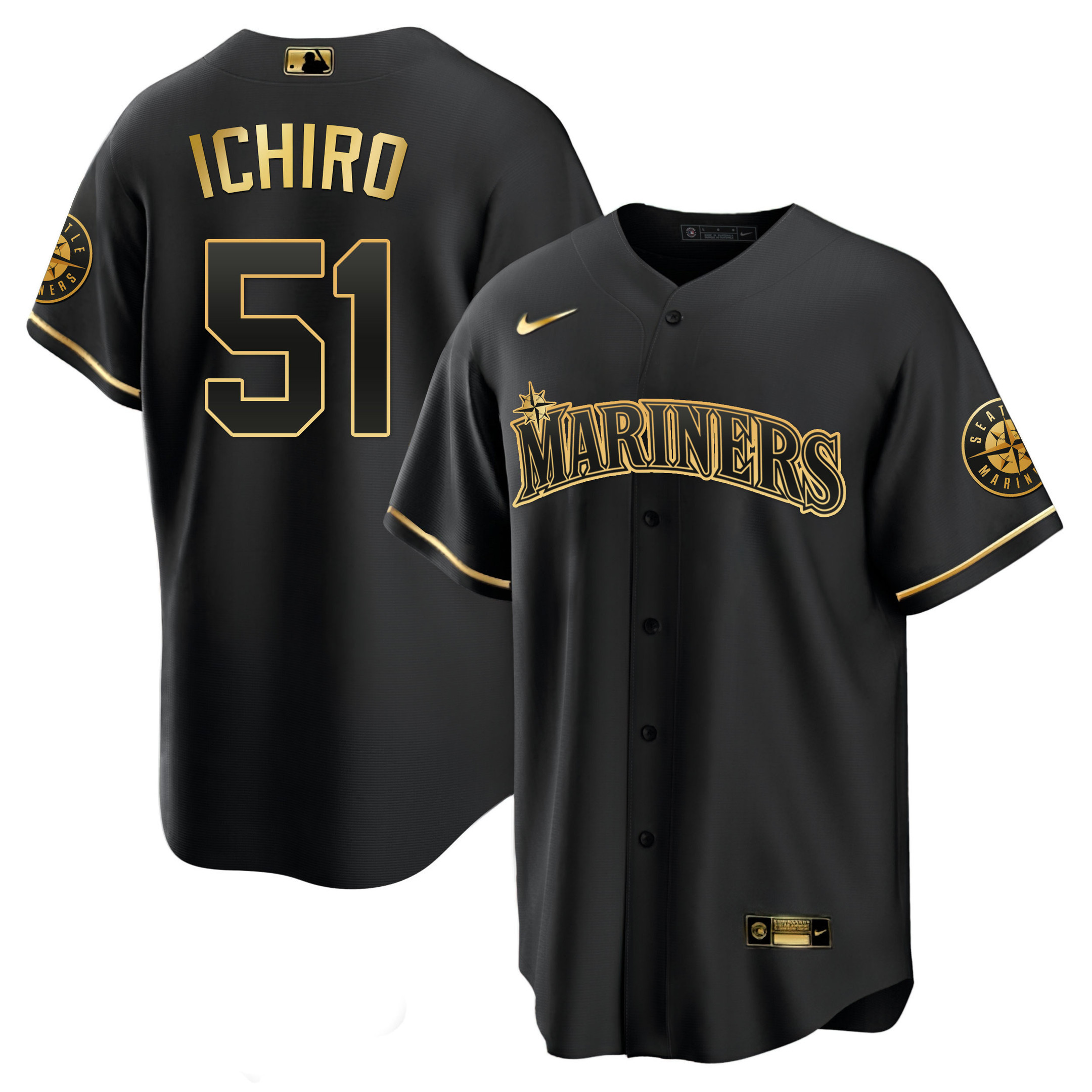 Ichiro Suzuki Men's Seattle Mariners White Gold & Black Gold Cool Black Jersey