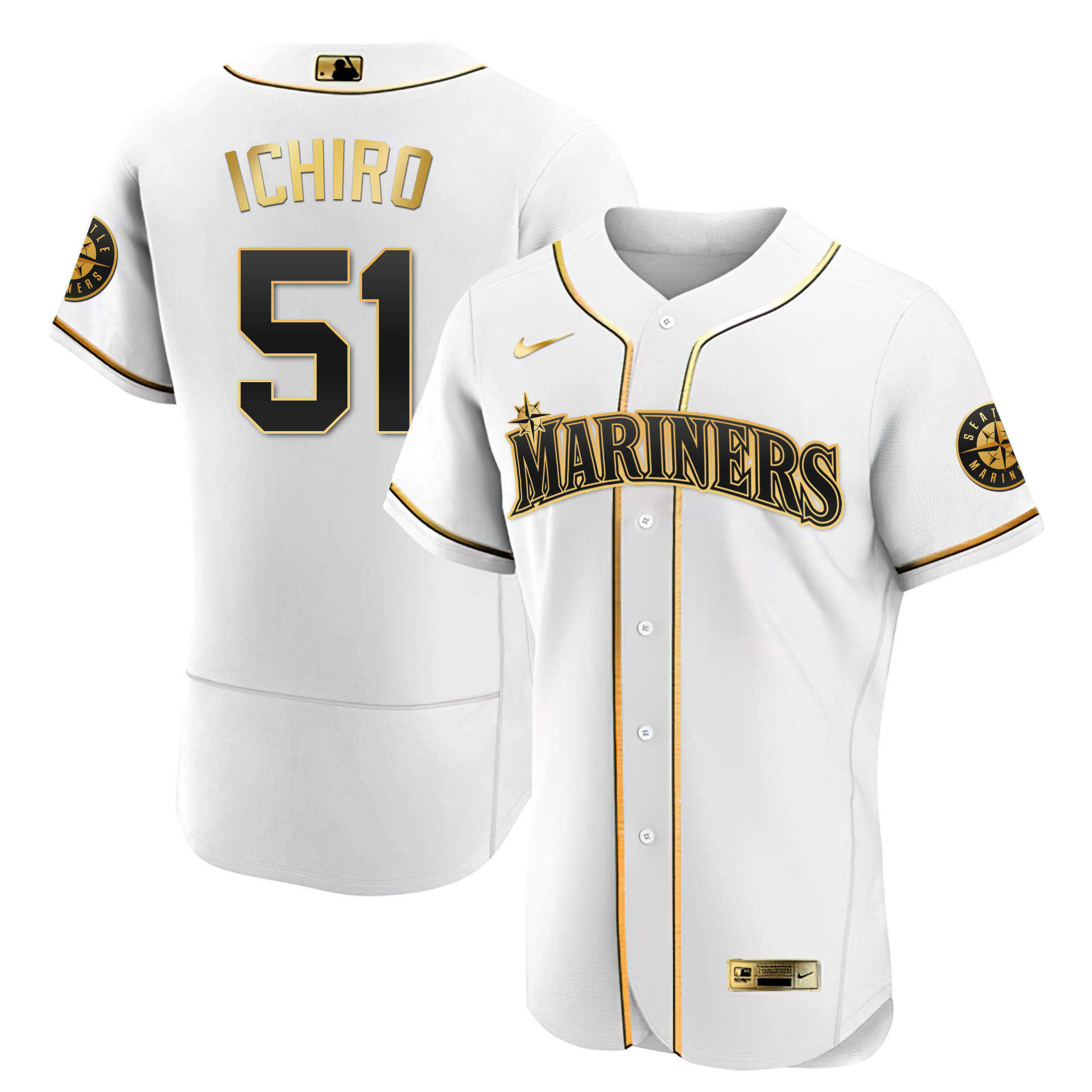 Ichiro Suzuki Men's Seattle Mariners White Gold & Black Gold Flex White Jersey