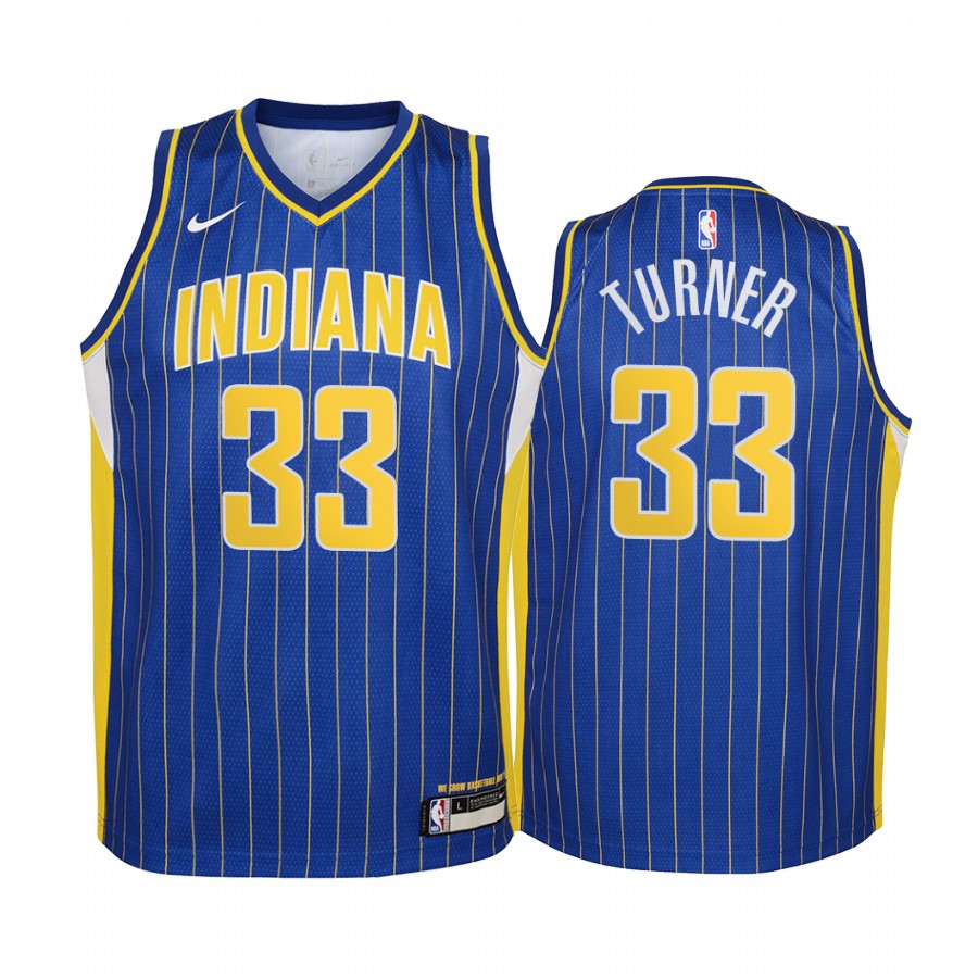 Indiana Pacers Myles Turner City Edition Blue Youth Jersey - New Uniform