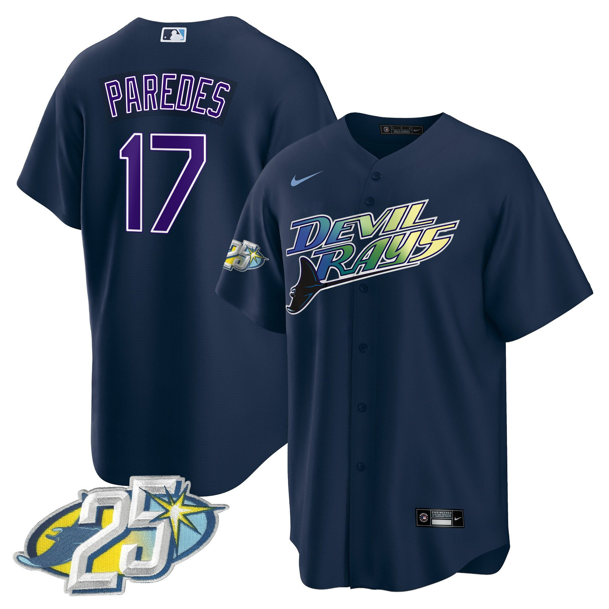 Isaac Paredes Men's Tampa Bay Rays 25th Anniversary Patch Cool Base Navy Jersey