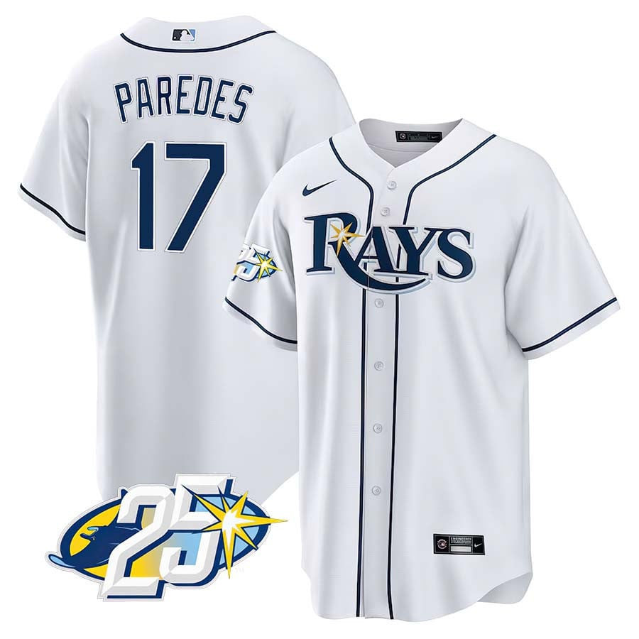 Isaac Paredes Men's Tampa Bay Rays 25th Anniversary Patch Cool Base V2 White Jersey