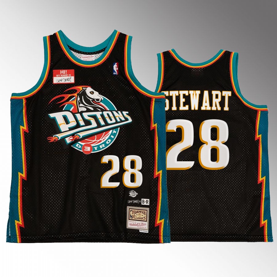 Isaiah Stewart #28 Detroit Pistons Bleacher Remix Black Hardwood Classics Jersey