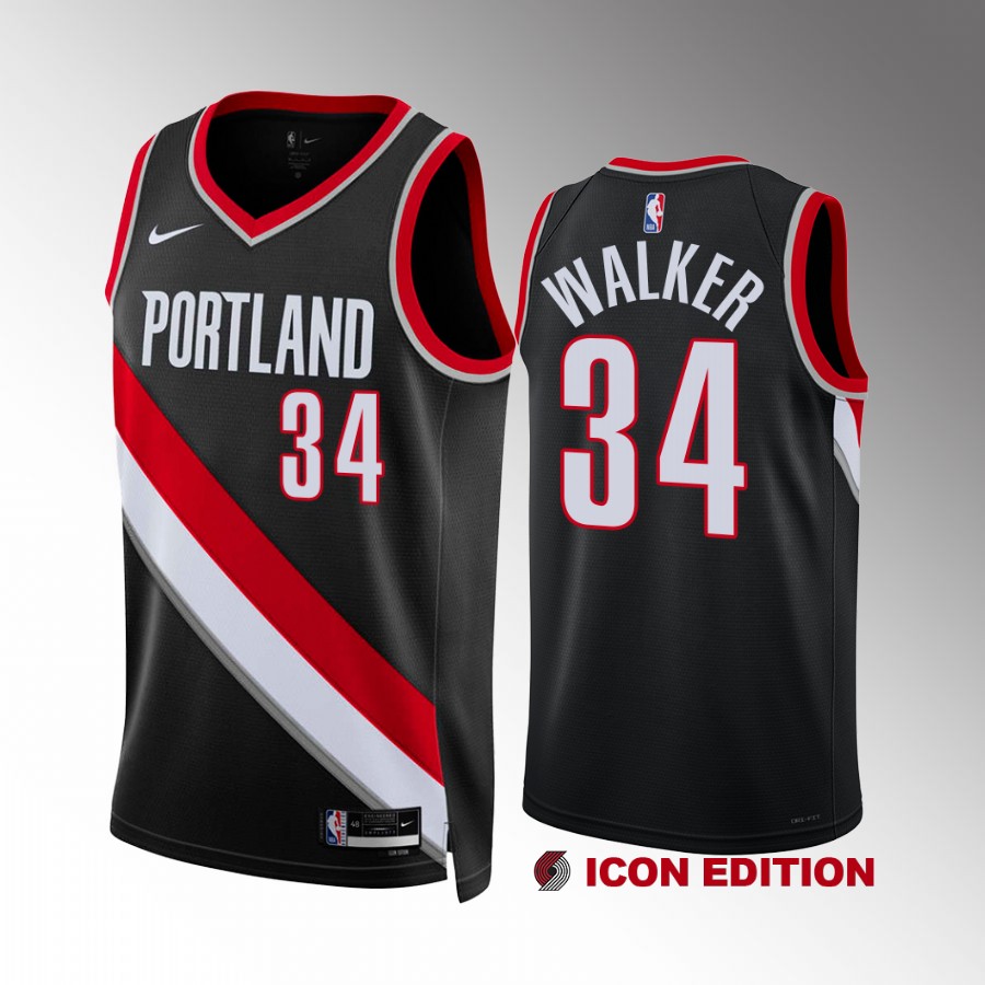 Jabari Walker #34 Portland Trail Blazers Icon Edition Black Jersey